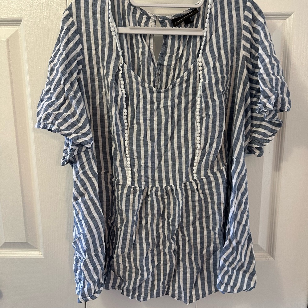 Lane Bryant Blue and White Striped Blouse